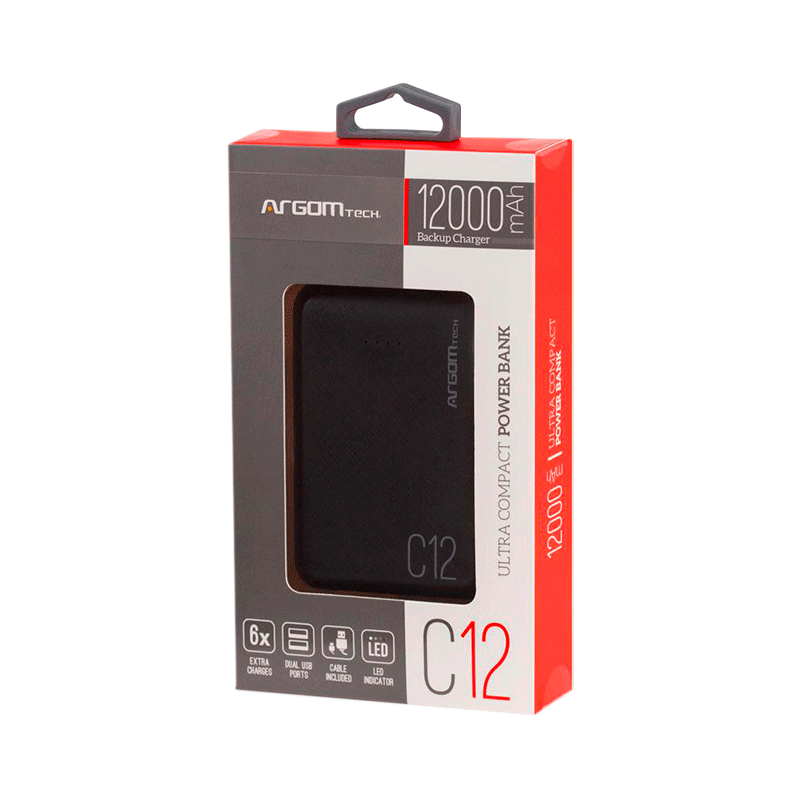 PowerBank Argom C12 12000mAh 2xUSB Negro