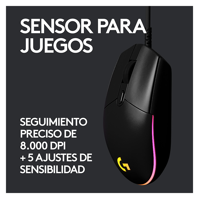 Mouse Óptico Gaming Logitech G203 LIGHTSPEED Negro 8000DPI 6 Botones