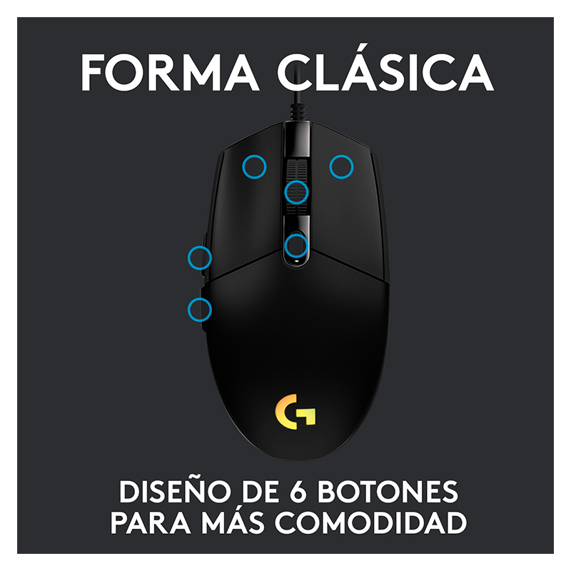 Mouse Óptico Gaming Logitech G203 LIGHTSPEED Negro 8000DPI 6 Botones