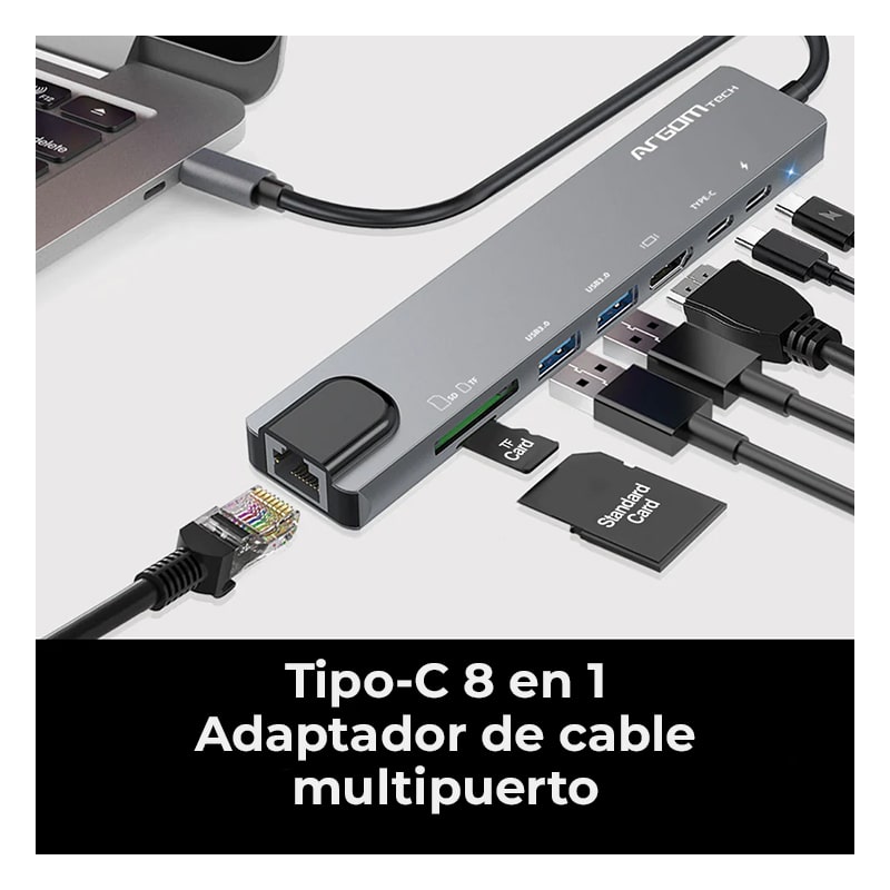 Hub Argom 8-en-1 AXESS USB-C Transferencia de PD 100W Plateado