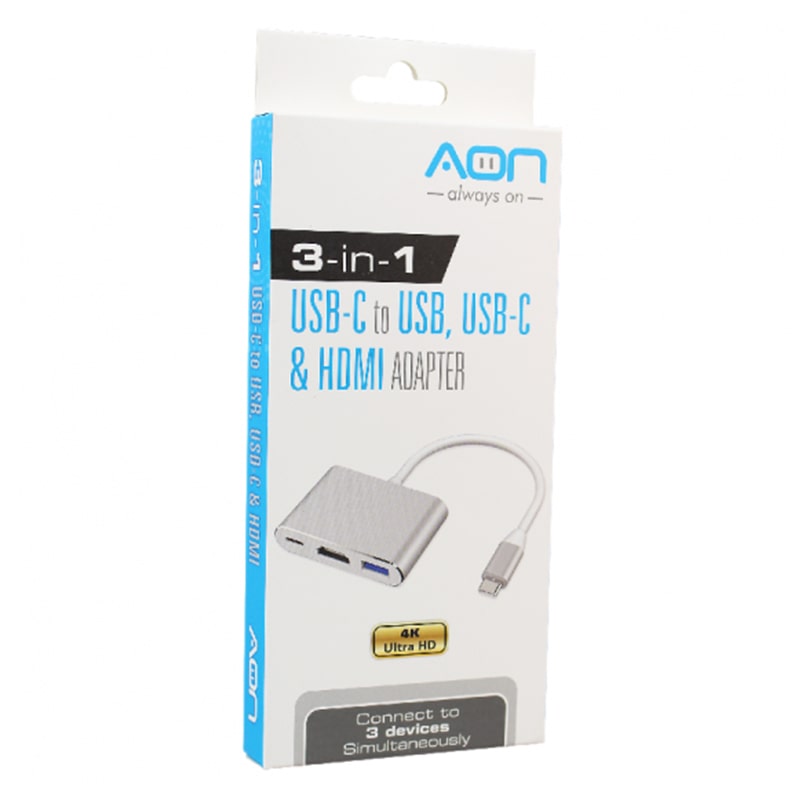 Adaptador AON AO-AD-1008 USB-C a HDMI , USB y USB-C Blanco