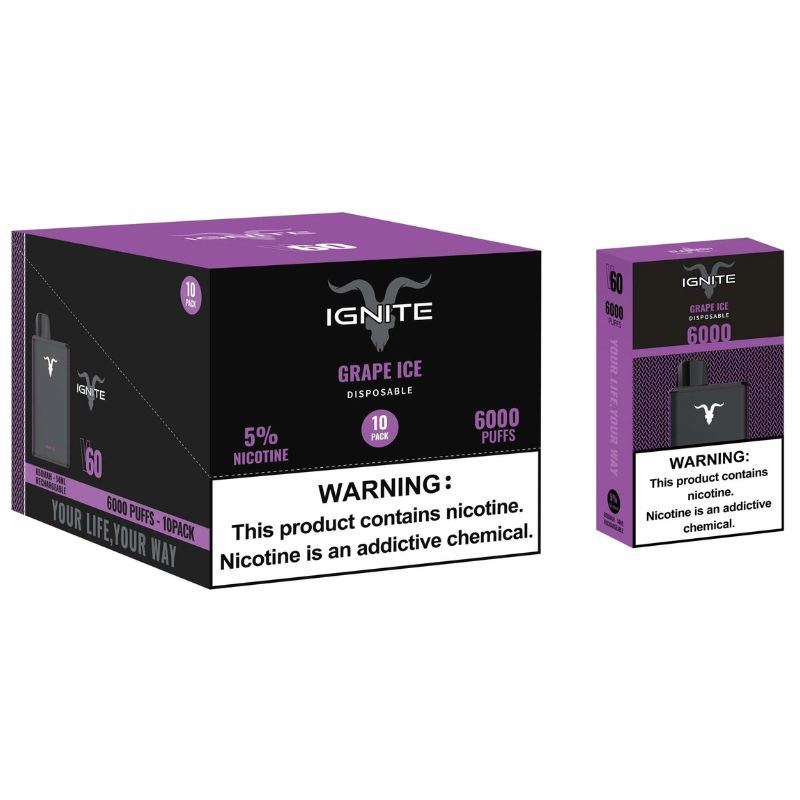 Vape Electronico Ignite V60 6000 Puffs Nic .5g Grape Ice