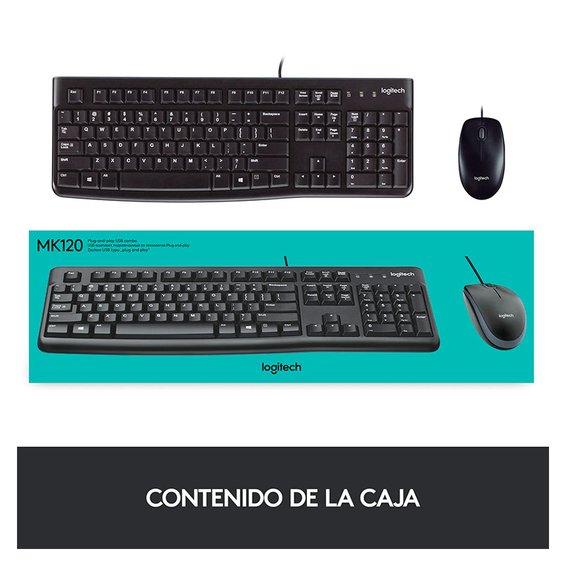 Teclado y Mouse Alámbrico Logitech MK120 USB Negro Español