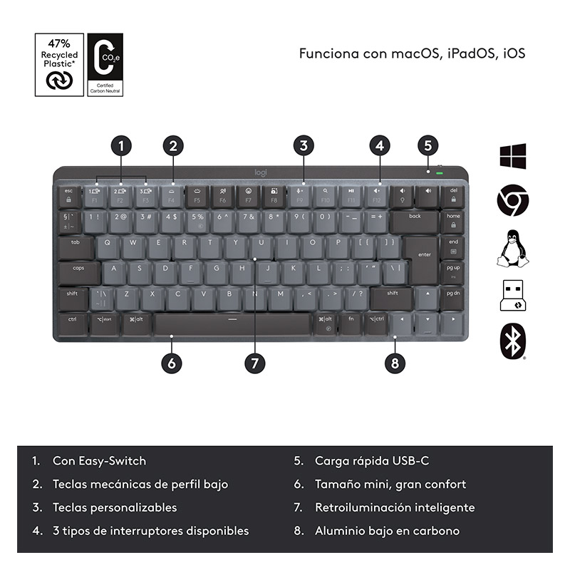 Teclado Inalámbrico Logitech MX Mechanical Mini Negro Español