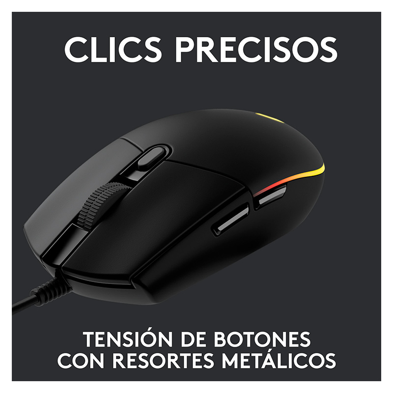 Mouse Óptico Gaming Logitech G203 LIGHTSYNC Negro 8000DPI 6 Botones