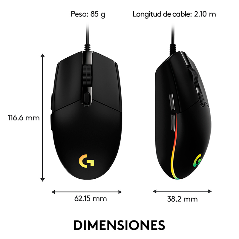 Mouse Óptico Gaming Logitech G203 LIGHTSYNC Negro 8000DPI 6 Botones