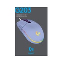 Mouse Óptico Gaming Logitech G203 LIGHTSYNC Lila 8000DPI 6 Botones