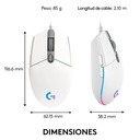 Mouse Óptico Gaming Logitech G203 LIGHTSYNC Blanco 8000DPI 6 Botones