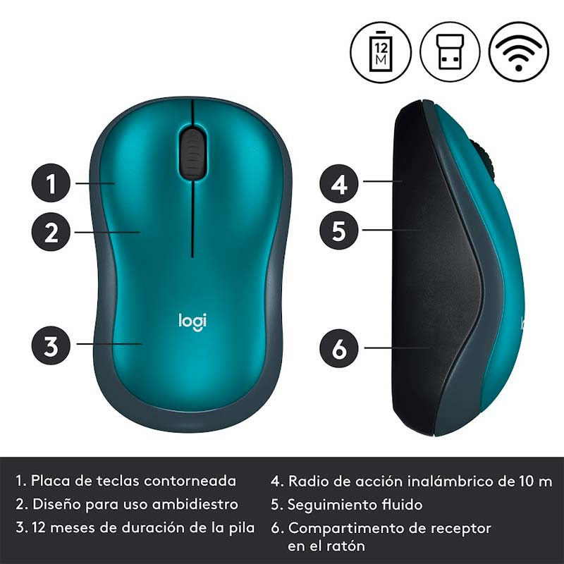 Mouse Inalámbrico Logitech M185 1000±DPI Azul