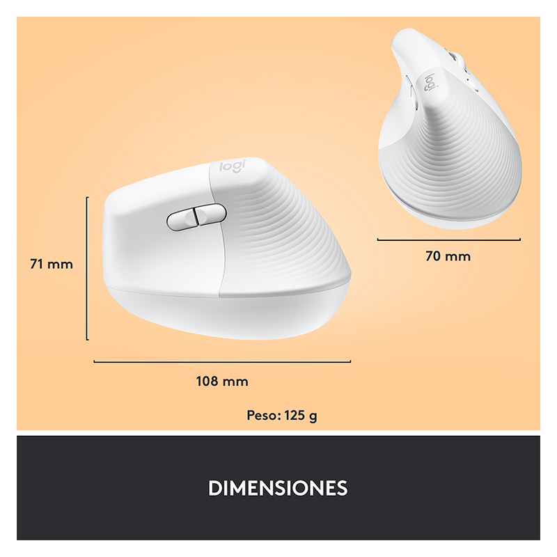 Mouse Logitech LIFT Ergonómico Inalámbrico Bluetooth + USB 4000DPI Blanco