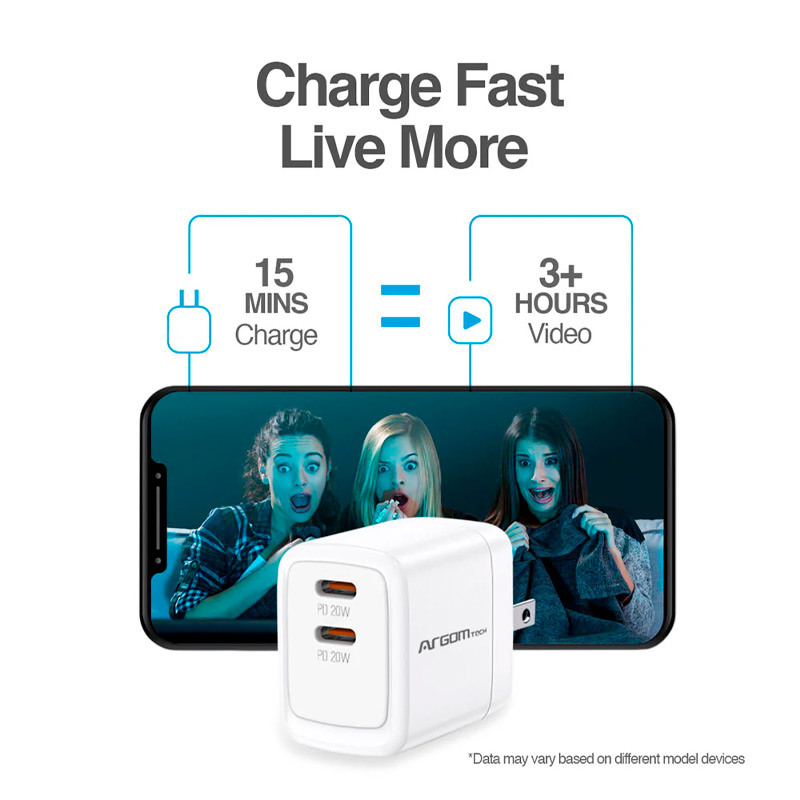 Cargador de Pared Argom Fast Charge Dual USB-C 40W Blanco