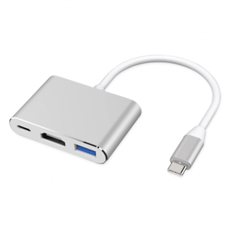 Hub AON 3-en1 AO-AD-1008 USB-C a HDMI, USB y USB-C Blanco