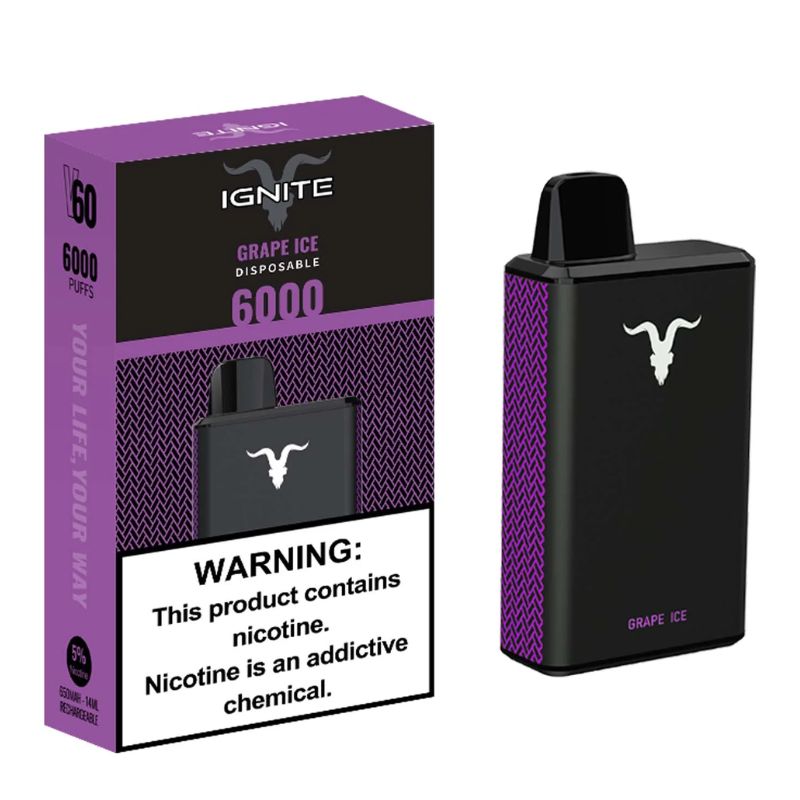 Vape Electrónico Ignite V60 6000 Puffs Nic 5g Grape Ice