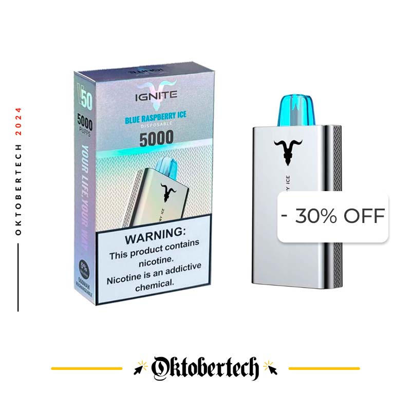 Vape Electrónico Ignite V50 5000 Puffs Nic 5g Blue Raspberry Ice