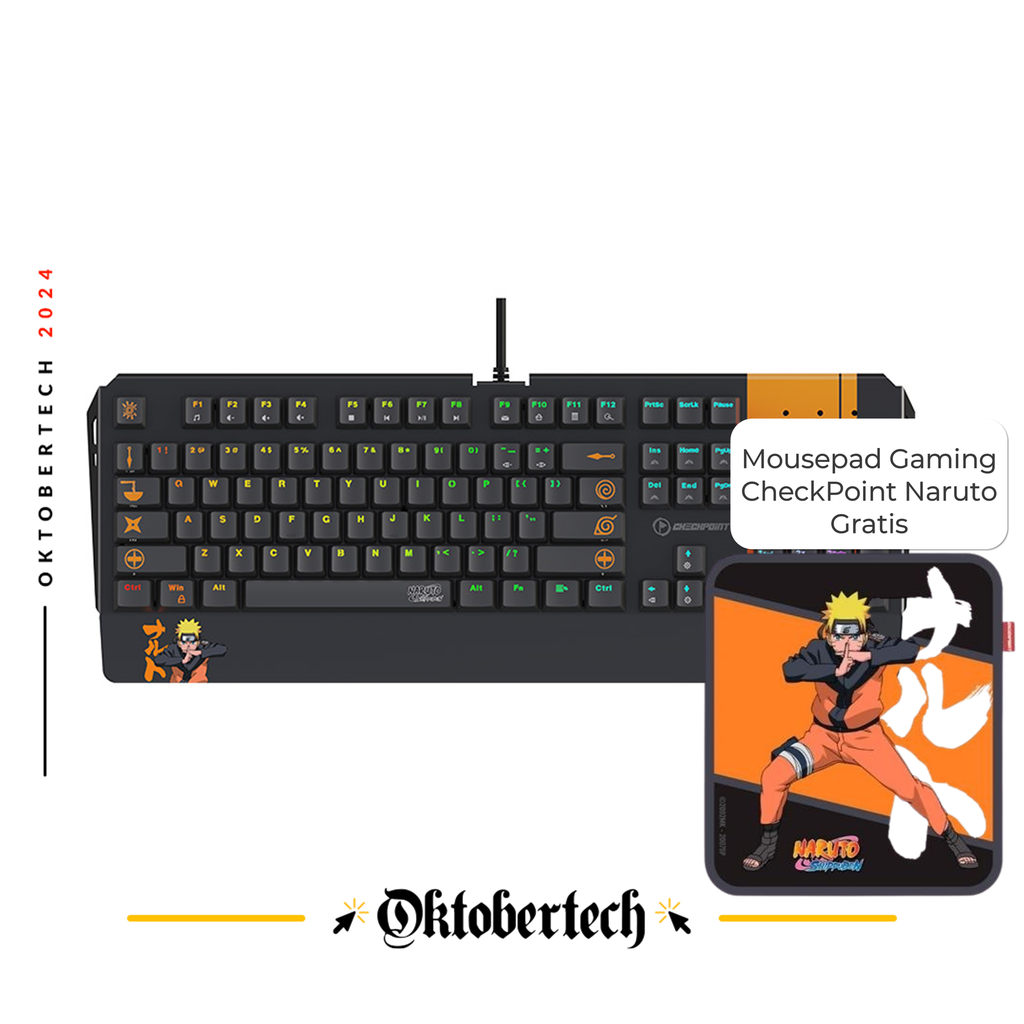 Teclado Gaming Mecánico Alámbrico Checkpoint Naruto KX-500 RGB Edición Leaf Ninja